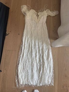 Mango Ivory Sequin Maxi Dress with Ruffled Sheer Straps